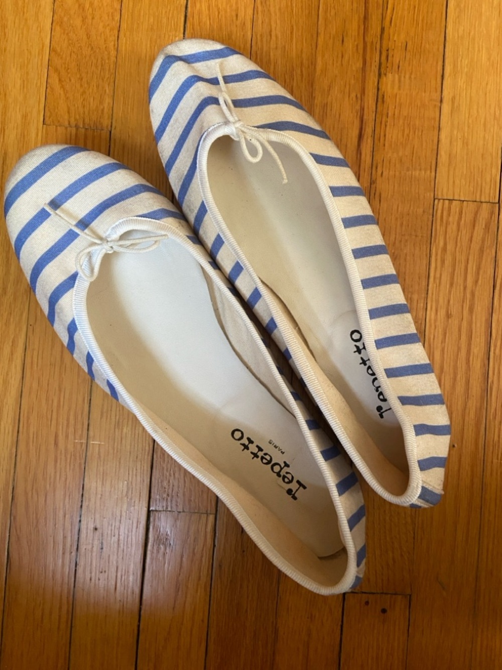 Repetto Blue and White Striped Canvas Ballet Flats